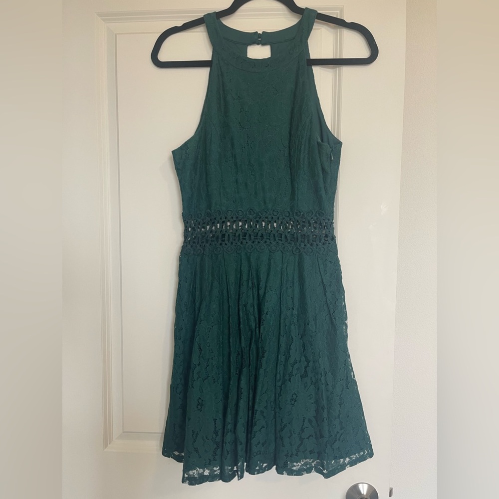 Francesca’s Green Lace Cutout Dress, size Medium